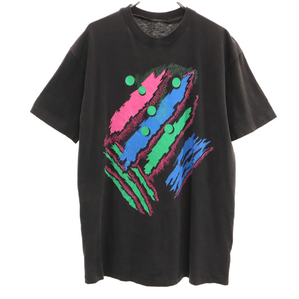 OLD 90s Print Short sleeve T-shirt black Single stitch Men's Used