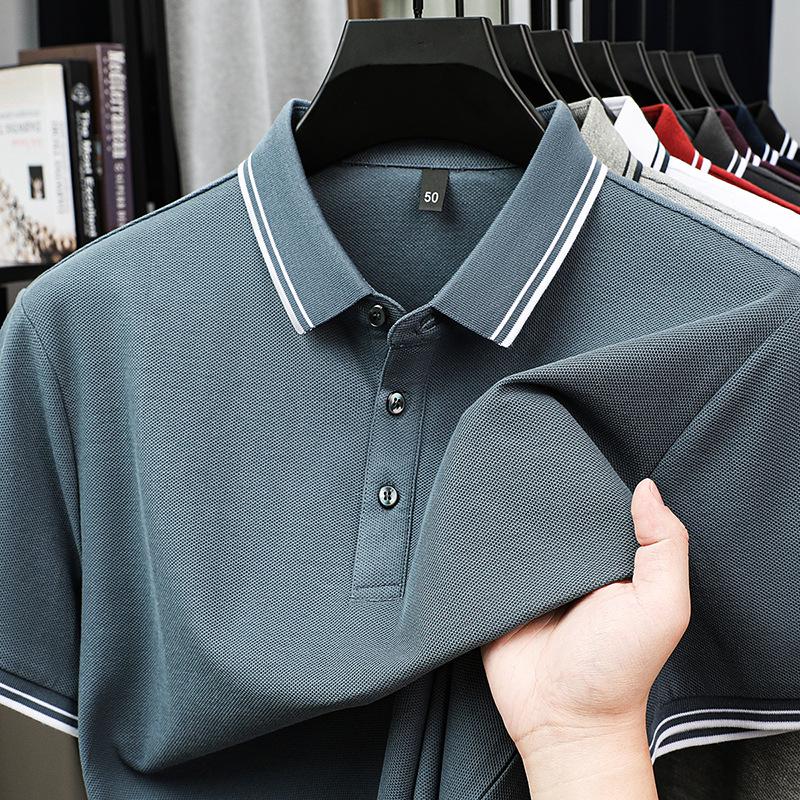 

Men s Cotton Short-Sleeve Lapel Polo – Solid Color Business Casual, Loose Fit, for Spring/Summer. XL синий