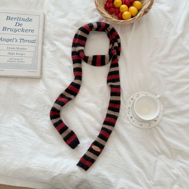 Scarf atmosphere new millennial babes long baguette narrow scarf rainbow stripe knitted scarf women