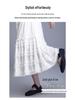 2026 Summer Women's Korean A-Line White Midi Skirt – High Waist, Lace Trim, Drape Design