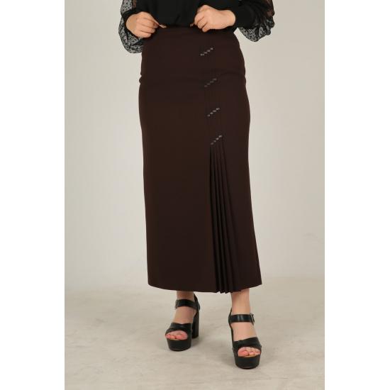 WOMEN'S Hijab Plus Size Leather Detailed Lined Pleated Crepe Mother Skirt