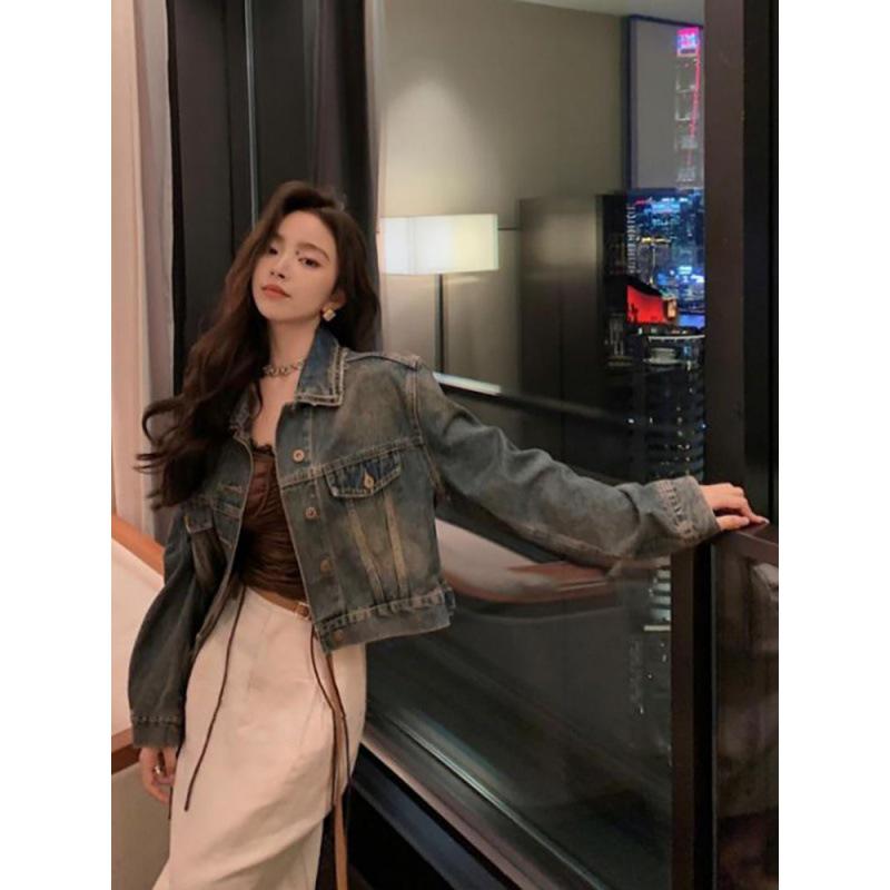 Women's Retro Gradient Light Denim Jacket - Loose Fit, Versatile Spring/Autumn Cardigan