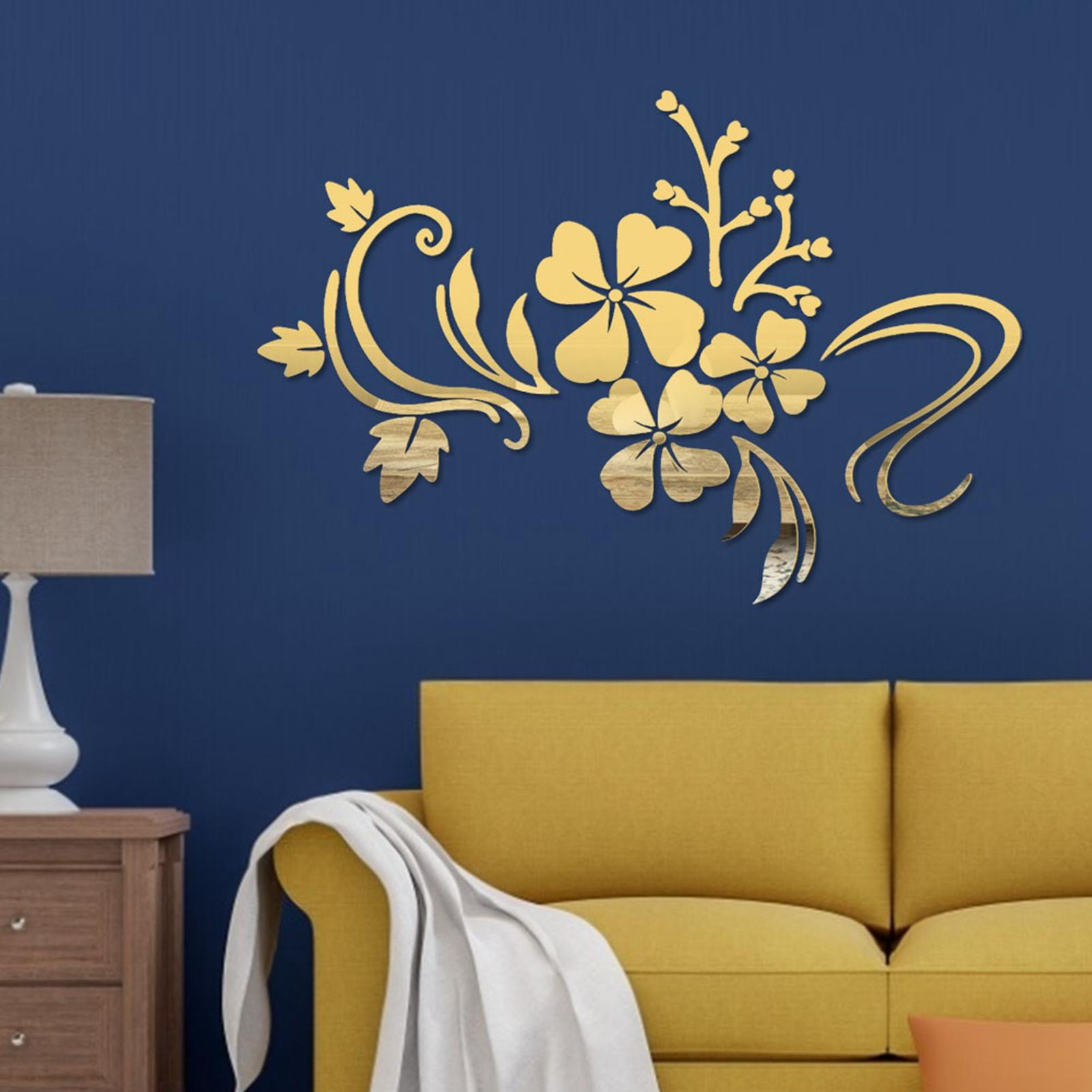 

Home Parlour Room Mirror Plastic Flower Art Removable Wall Sticker Decoration Decal Golden