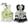 Spring Dog Clothing Sleeveless Tweed Dress, Ruffled Pet Dress with Lace Breathable Mesh Apparel Trim, Cute Summer Harness for Small Dogs Stylish