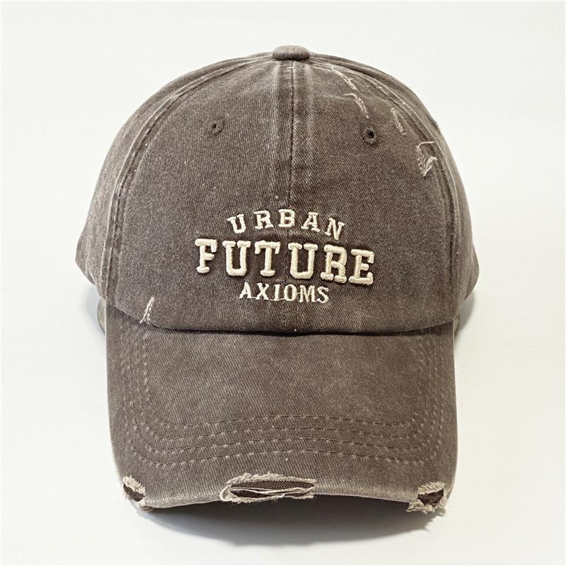 Retro Old Baseball Hat Men and Women American Washing Ripped Letters Baseball Cap Showing Face Small Sun Hat