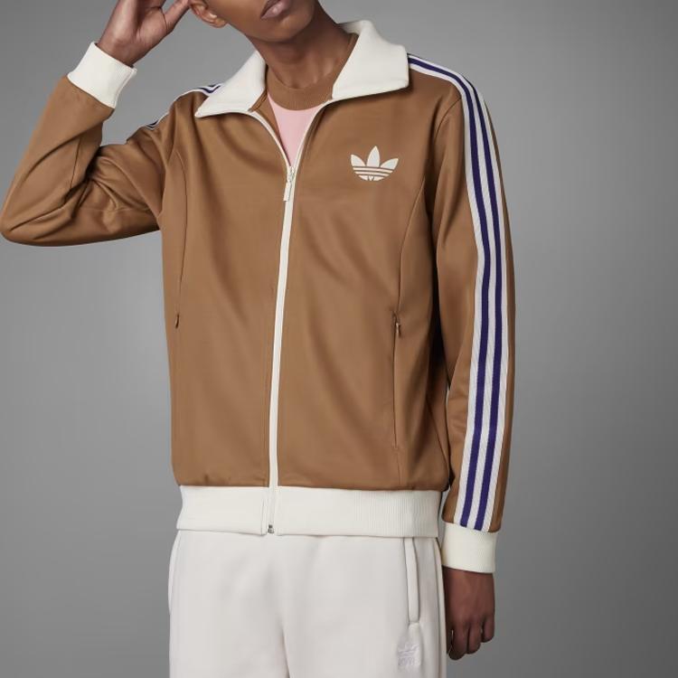 Adidas Originals Trefoil Brand Logo Print Zip Classic Three-Stripe Sports Jacket Men Jackets Brown IB3427