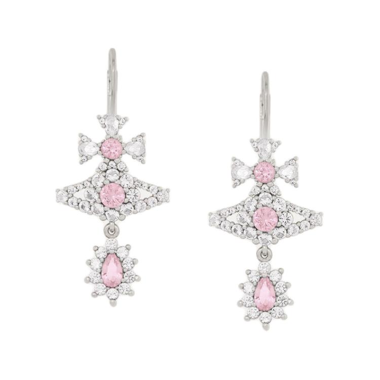 Vivienne Westwood Masha Vintage Baroque Style Saturn Pendant Recycled Silver Crystal Earrings Women earrings Pink 8053195135752 Basic Packaging-Dust Bag+Box