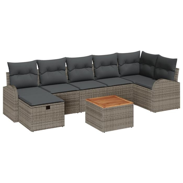 VidaXL Ensemble de Canapé de Jardin 8 Pièces Coussins Gris Rattan Poly 3359517