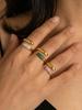 Simple Green & White Rhinestone Tri-Color Open Ring: 18K Gold-Plated Stainless Steel, European & American Style.