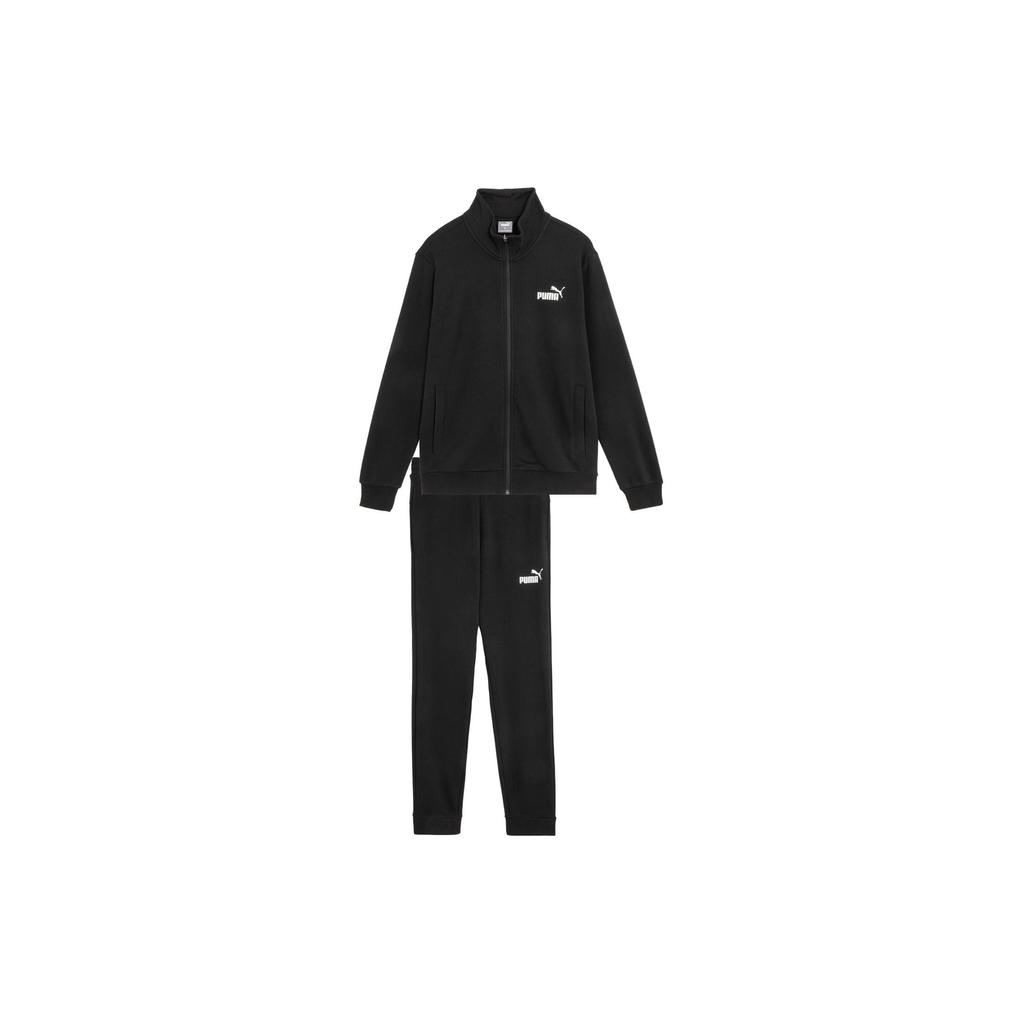 Puma Clean Sweat Suit Logo Print Stand Collar Zip Top Jogger Pants Casual Sports Set Men sweat suit Black 681268-01