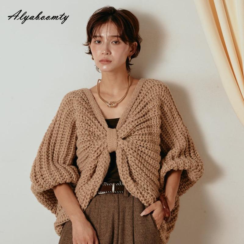 Korean Fashion Batwing Knit Cape Top Oversized Knitted Stylish Sweater Autumn Winter Cozy Loose Black Brown Ladies' Cool Knitting Pullover