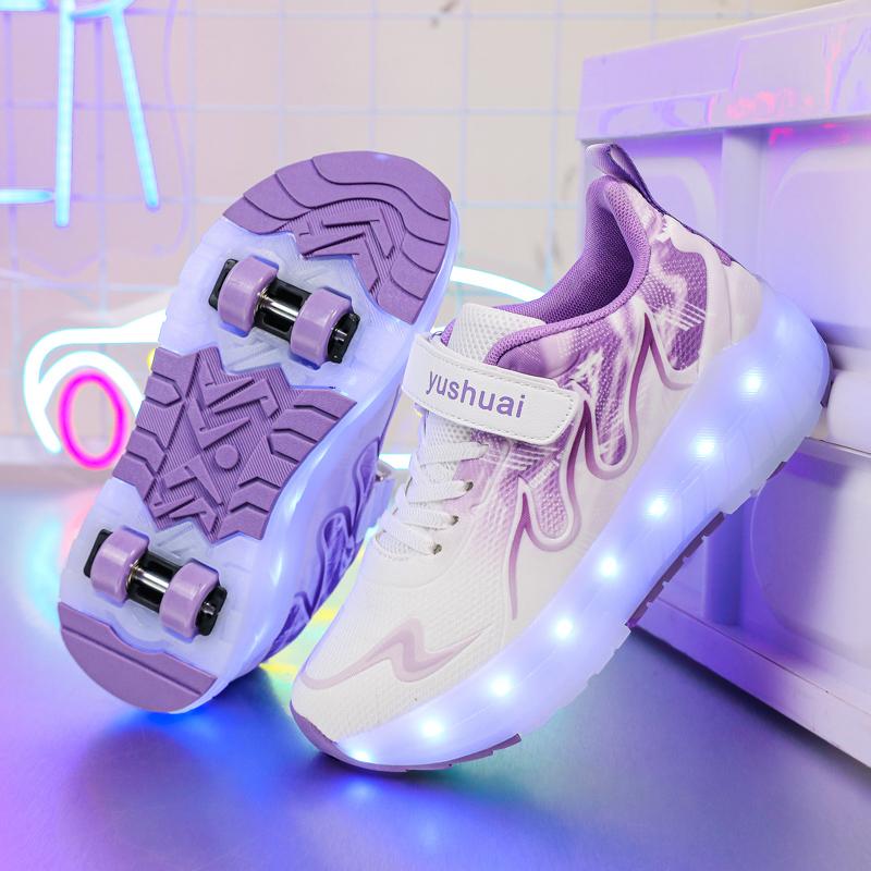 TUINANLE Kind LED Sneaker USB Aufladung Leuchtende Schuhe Outdoor Sport Rollschuhe Kinder Vier Räder Jungen Mädchen Freizeitschuhe Leuchtend