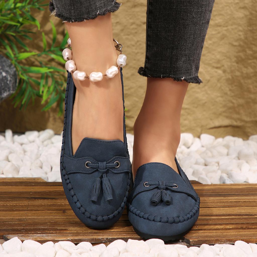 Foreign trade large-size single shoes, new solid-color stitched women's flat-soled loafers in the summer of 2025, one pedal Doudou shoes