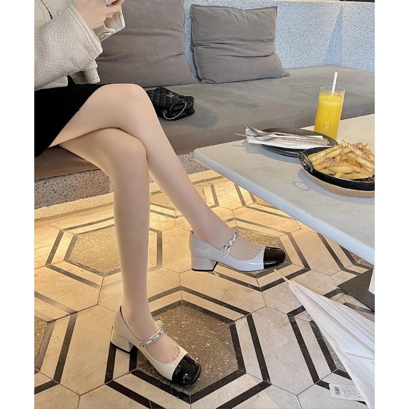 Sheepskin Version~ New Spring and Autumn Flat Bottom Color Matching Pearl Light Mouth Mary Jane Shoes Women's Single Shoes