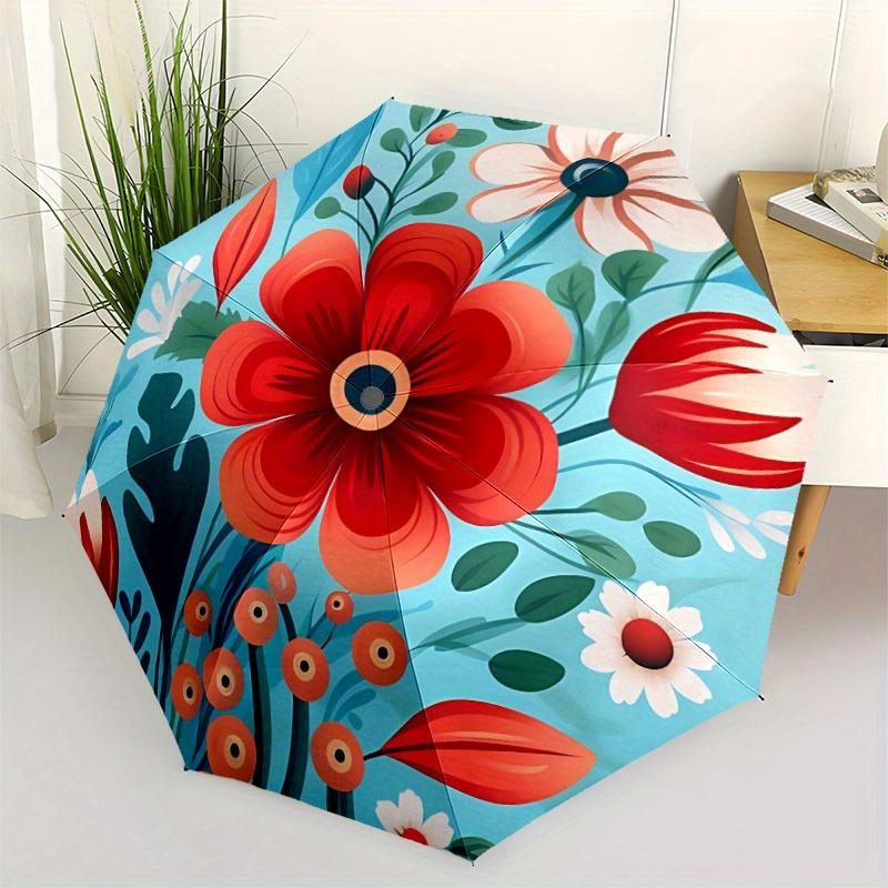 1pc Floral Pattern Automatic Open 8-Rib Windproof Umbrella, Travel & Commuting, Suitable for All Seasons, Lightweight Portable,035