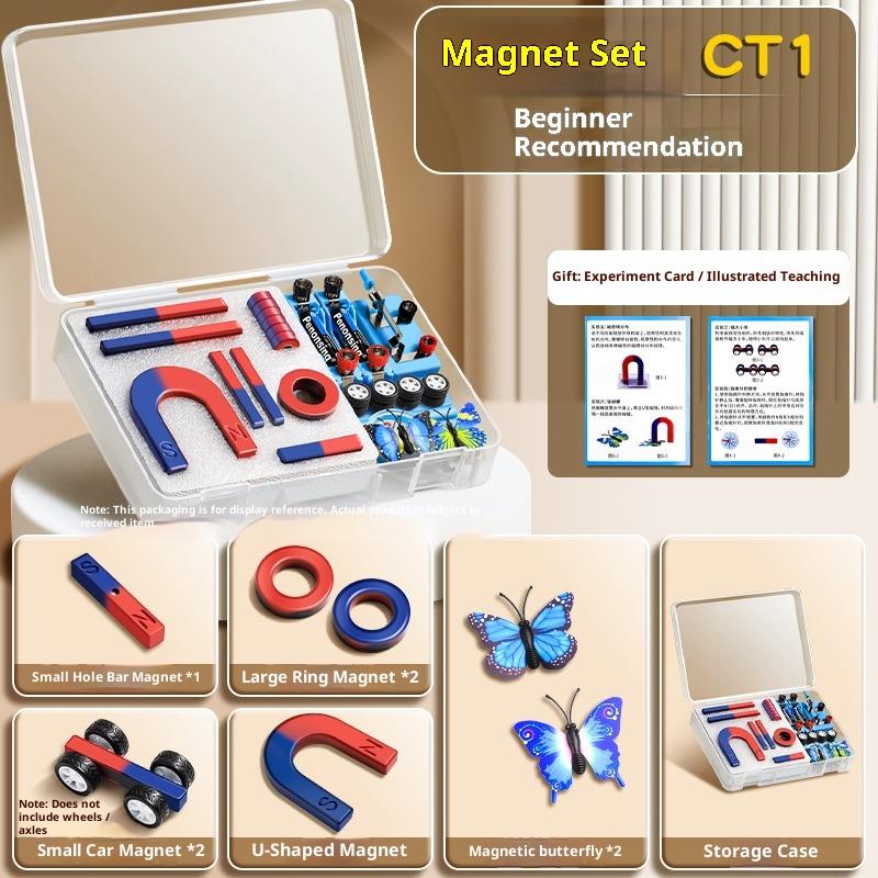 1 Zestaw Eksperymentów Edukacyjnych Z Magnesami Pałeczkowymi, Pierścieniowymi, Podkowiastymi, Kształcie U Oraz Kompasem Zestaw Magnesów STEM Fizyka Nauka Dla Dzieci
