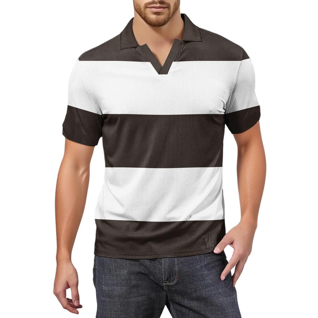 Moda Hombre Top Estampado Cuello en V Manga Corta Camiseta de Golf