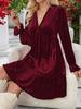Women Elegant Velvet V Neck Long Sleeve High Waist A Line Short Dress