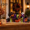 Indoor Halloween Party Accents Happy Wooden Sign Ornaments with Pumpkin Ghost And Bat Elements for Spooky Table Centerpieces Tiered Tray Decor Autumn