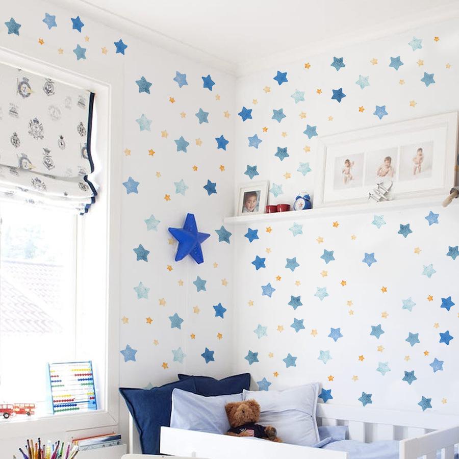 Świeże Niebieskie i Żółte Naklejki Ścienne do Pokoju Dziecięcego z Gwiazdami