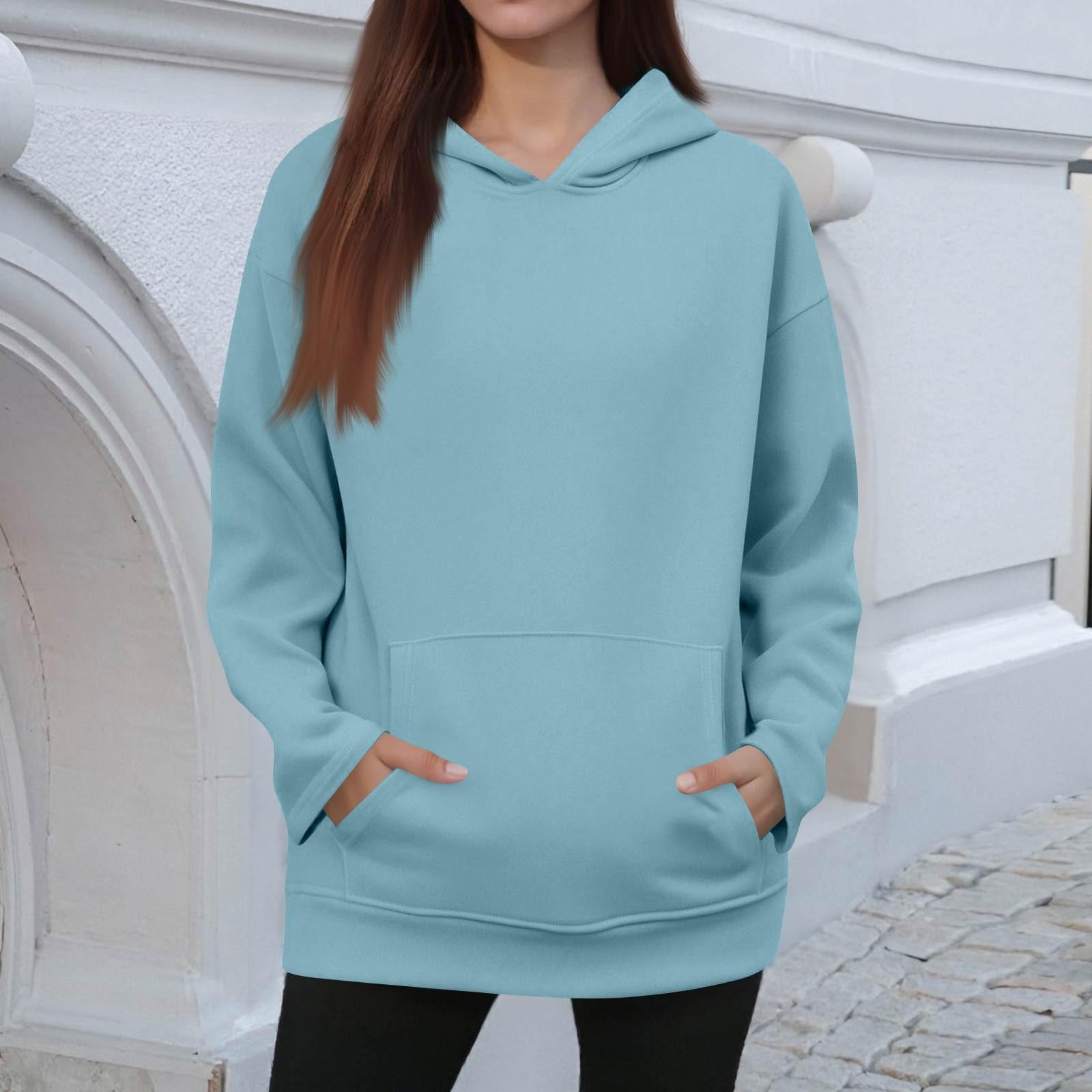 

Women s Winter Solid Color Pullover Hooded Sweatshirt Fleece Long Sleeve Fashion Sweatshirt XL