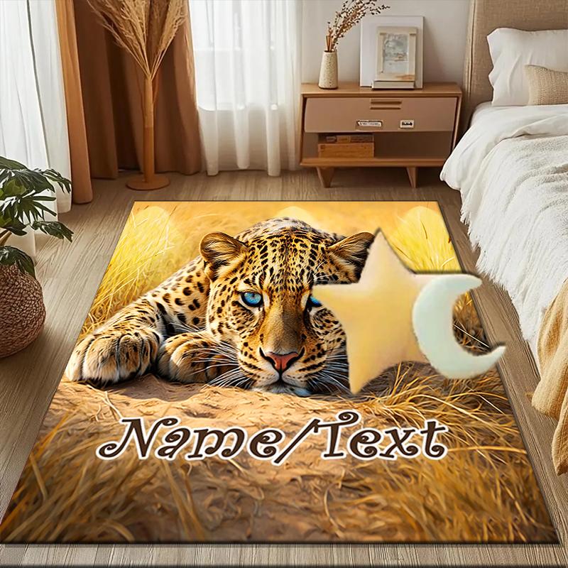 1PC Custom Name Leopard Wild Theme Floor Mat Ideal for Living Room, Game Rooms, Office, Bedroom,Floor Mat Playful Design