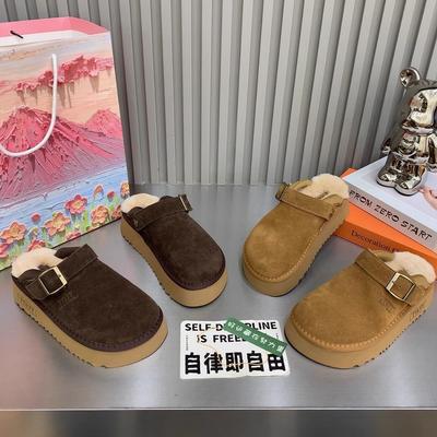 European Matte Leather Fashion Boken Shoes Lamb Wool Slippers Women's 2024 New Autumn Thick-soled Bag Head Half Slippers