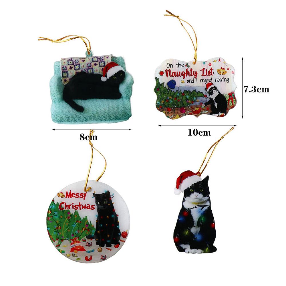 Black Black Cat Ornament Acrylic Craft Xmas Tree Pendant  Christmas Party