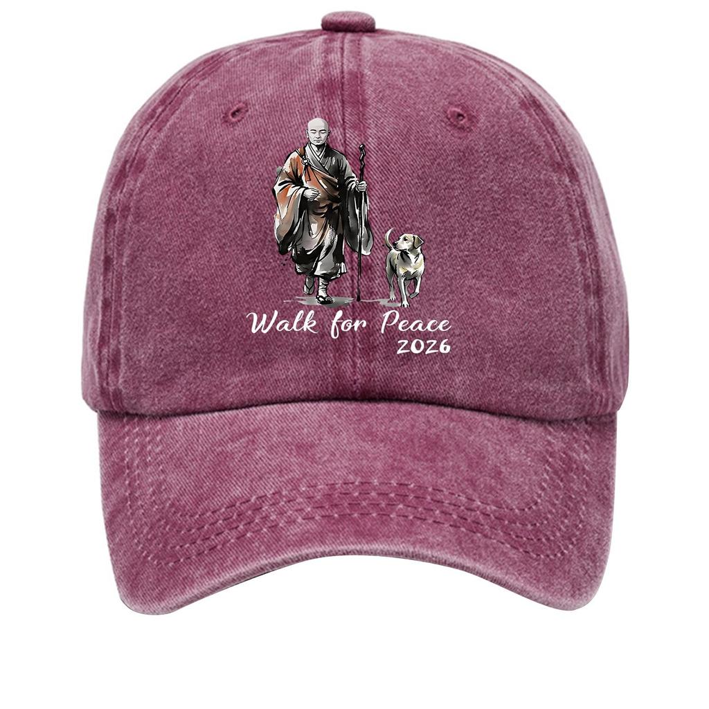 Washed Cotton Baseball Cap with Printed Distressed Soft Top Denim Hat, Vintage Hat