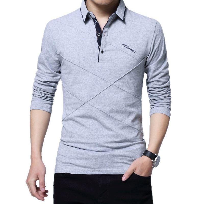 Men's Large Size Long-Sleeve Lapel T-Shirt - Spring/Autumn Loose Fit