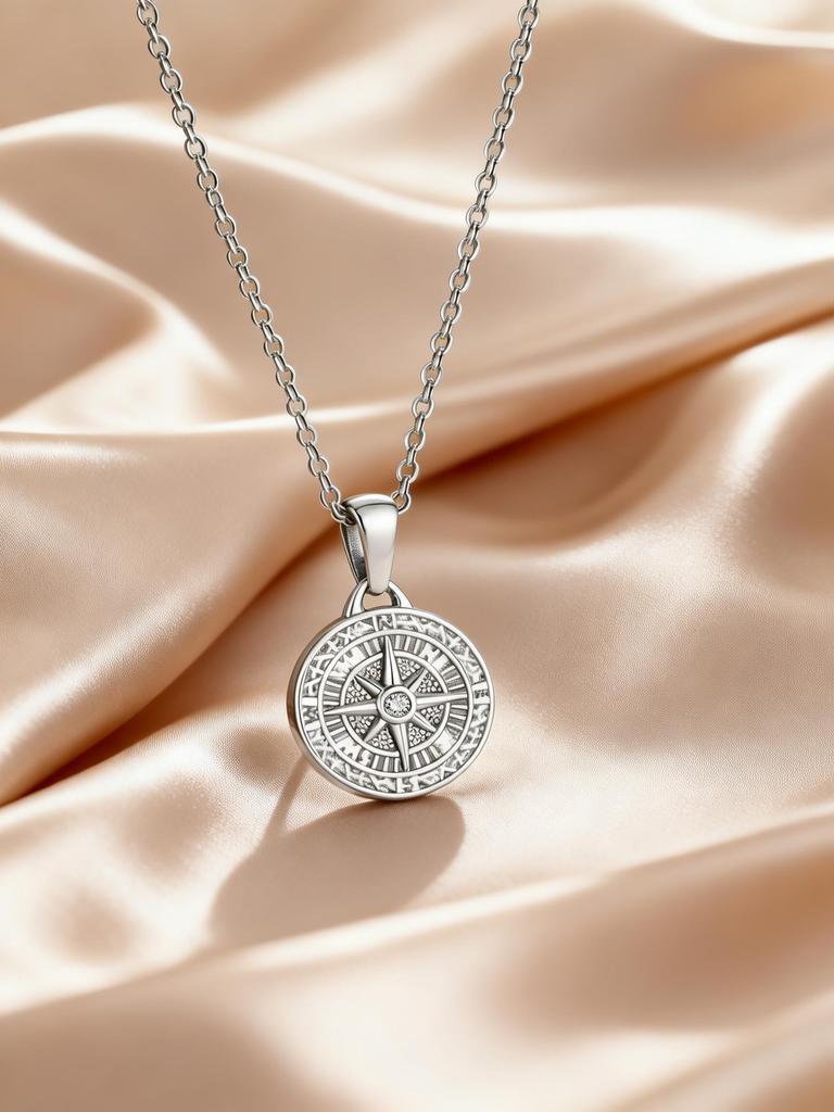 Vintage Classic Compass Pendant Necklaces for Women Men, Hip Hop Fashion Stainless Steel Jewelry Graduation Guide Gift