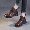 Johnature Botas de couro genuíno estilo britânico com cadarço e sola macia, botas curtas, sapatos femininos de cor sólida