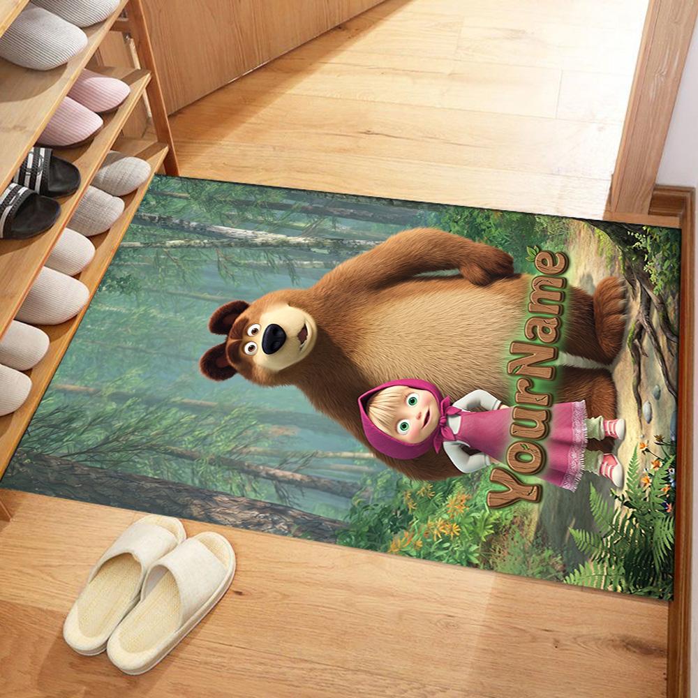 Masha Bear Customize Text Floor Mat Perfect for Outdoor Game Room Entryway Study room Anti-slip Rug Office home decor Spiritual Gift