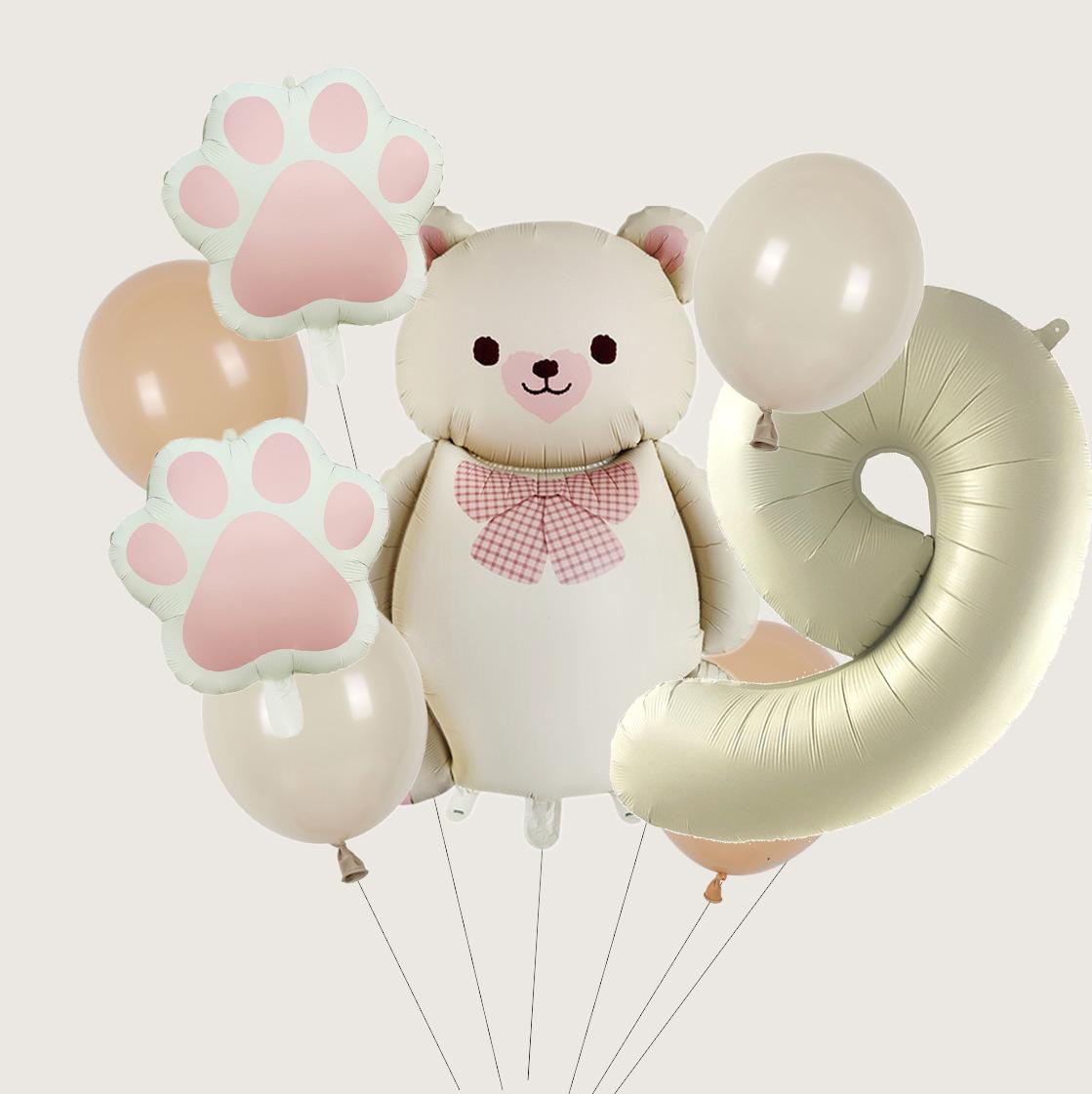 

Matte Panda Footprint Aluminum Film Balloon First-Year-Old Baby Birthday Venue Decoration Set Cartoon Party Milk White Bear Number 9