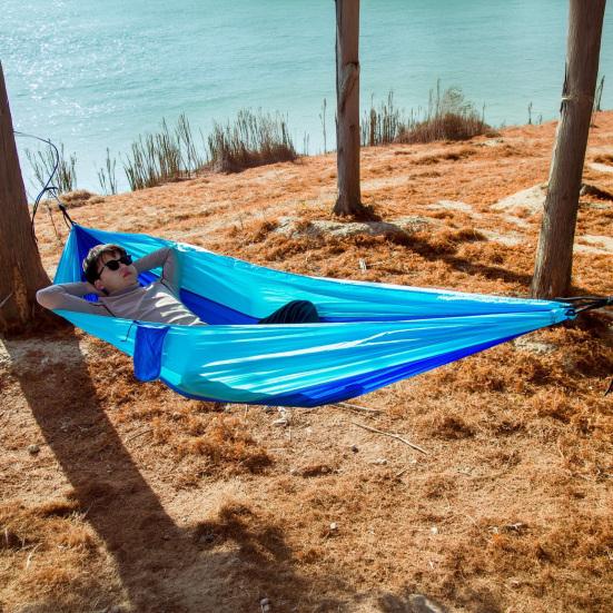 Outdoor Hammock Patchwork Color Anti-Rollover Wide Design Moisture-Proof Pad Outdoor Sleeping Hammock Color-Blocking Resting Equipment