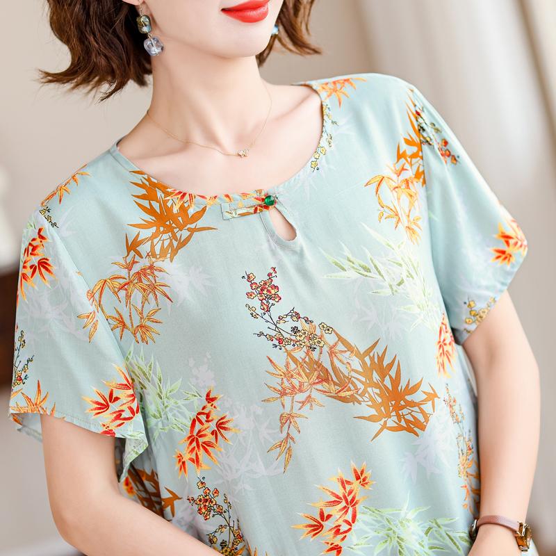 Elegant Long Dresses for Women Plus Size Loose Short Sleeve Vintage Dress Summer Middle-aged Women's Clothing