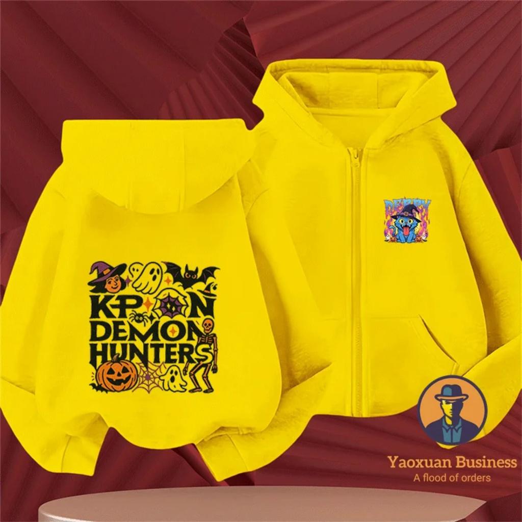 2025 Popular KPop Devil Hunter Girl Zipper Hoodie Cute Cartoon Print Autumn/Winter Fashion Clothing