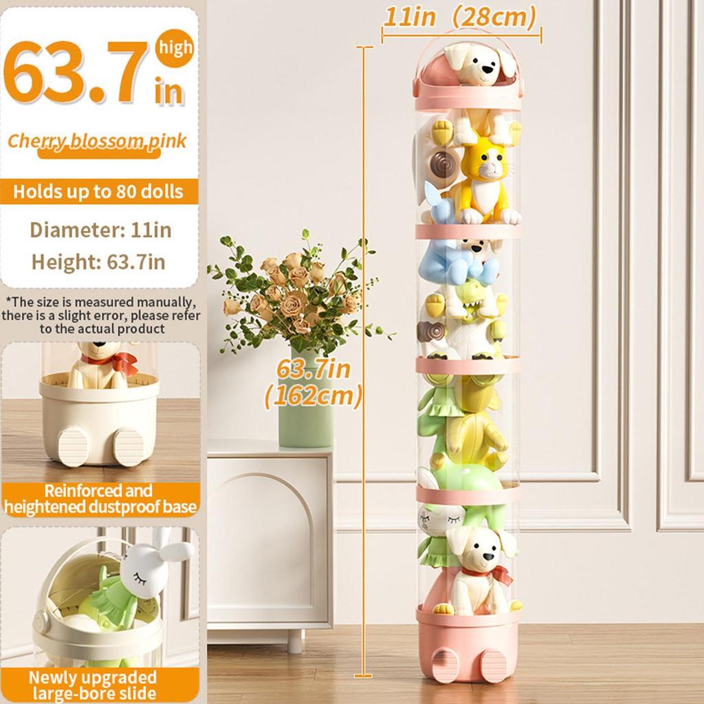 Doll Storage Box Toys Organization Plush Toy Storage Tube Transparent Plastic Stuffed Storage Cylinder with Lid Home Decor