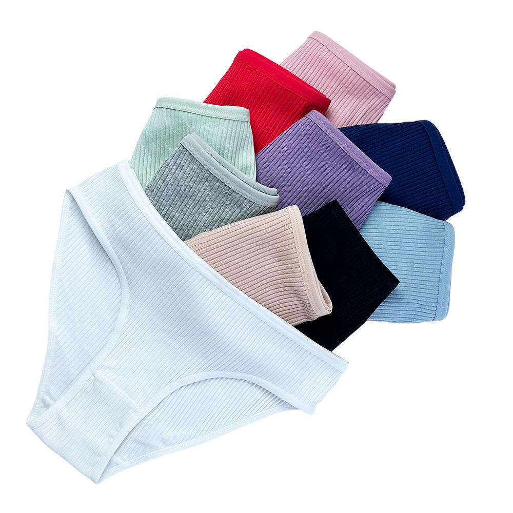 Dámské žebrované kalhotky z čisté bavlny - Prodyšné, k pokožce šetrné trojúhelníčkové prádlo