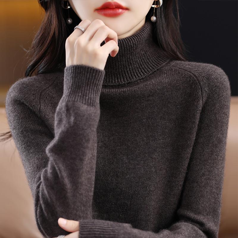 High-Neck Slimming Knit Sweater - Women's Elegant Autumn/Winter Base Layer