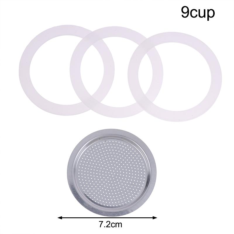 4Pcs/Set Moka Pot Replacement Kit - 3 Silicone Gaskets + Aluminum Filter, Fits 1/2/3/6/9/12 Cup Coffee Makers