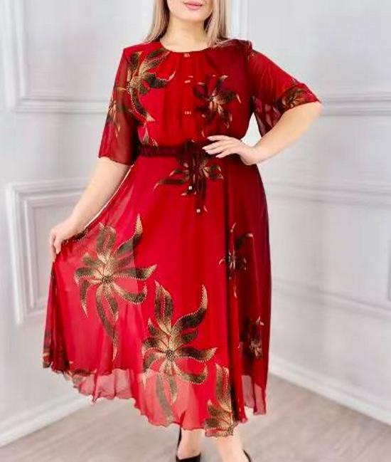 Rochie Europeană și Americană Retro cu Imprimeu, Mâneci Șapte Sferturi, Protecție Solară, Lungime Medie