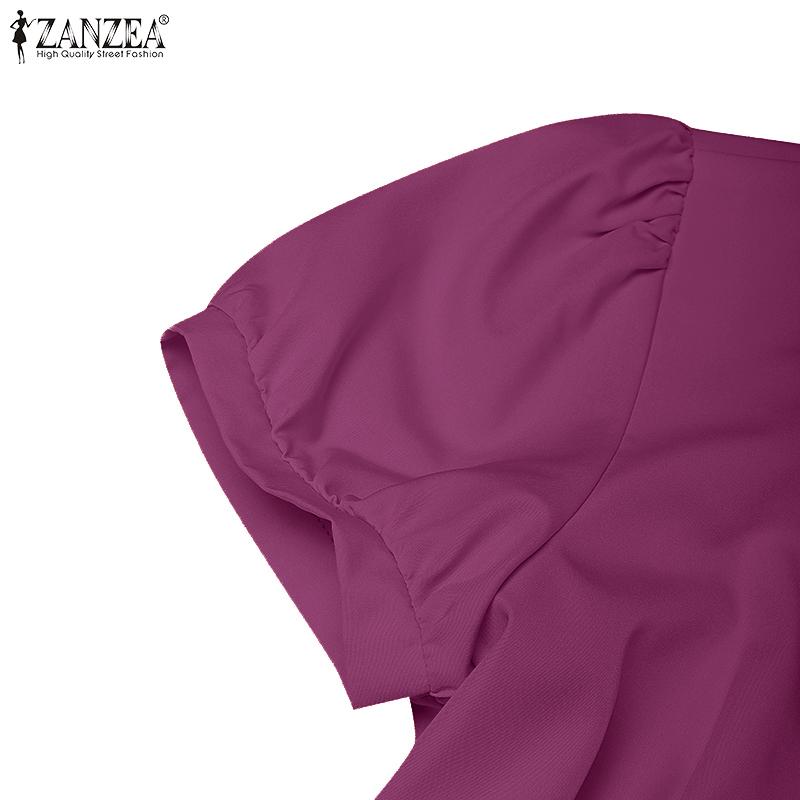 ZANZEA Kobieca Letnia Sukienka Casual z Kwadratowym Dekoltem i Krótkim Rękawem