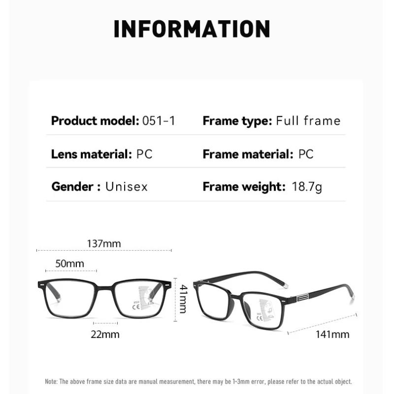 Fashion Luxury Photochromic Multifocal Reading Glasses Men's Business Square High-definition Anti Blue Light Presbyopia Glasses