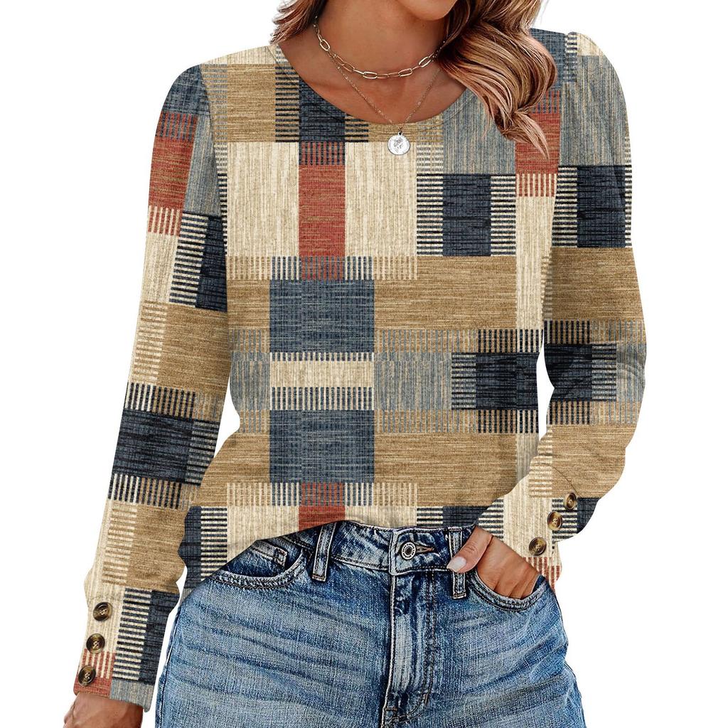 Women's Retro Printed Fashionable Long-sleeved Top