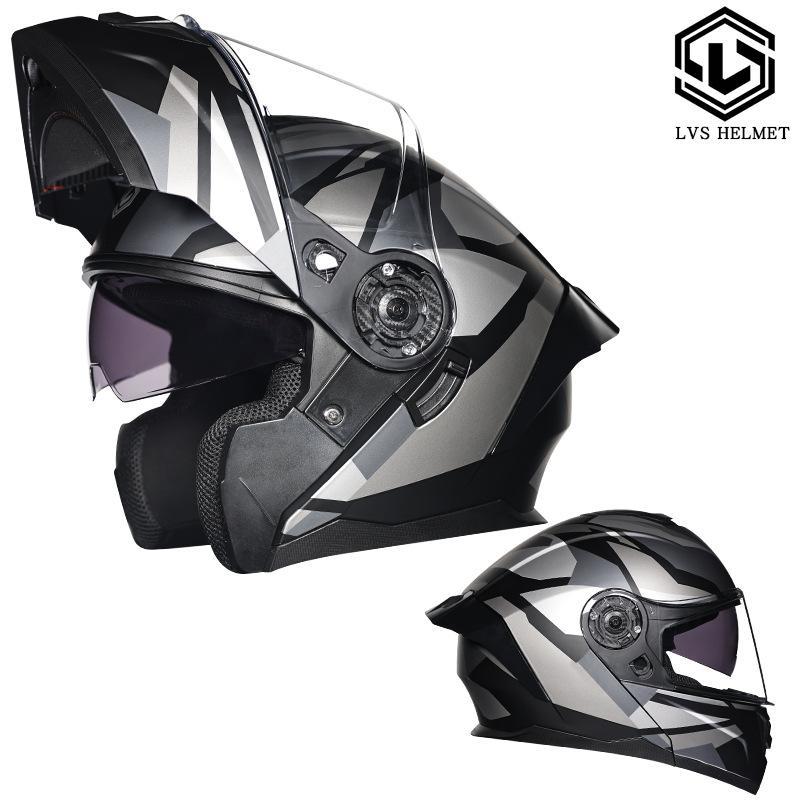 Motorcycle helmets Men's and women's face-off helmets Double mirror locomotive Bluetooth semi-full cover four seasons