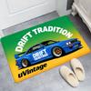 JDM Car Doormat  Black Tuning Vehicle with Yellow Background & "BVECTOR" Logo, Anime-Style Floor Mat for Man Cave and Garage