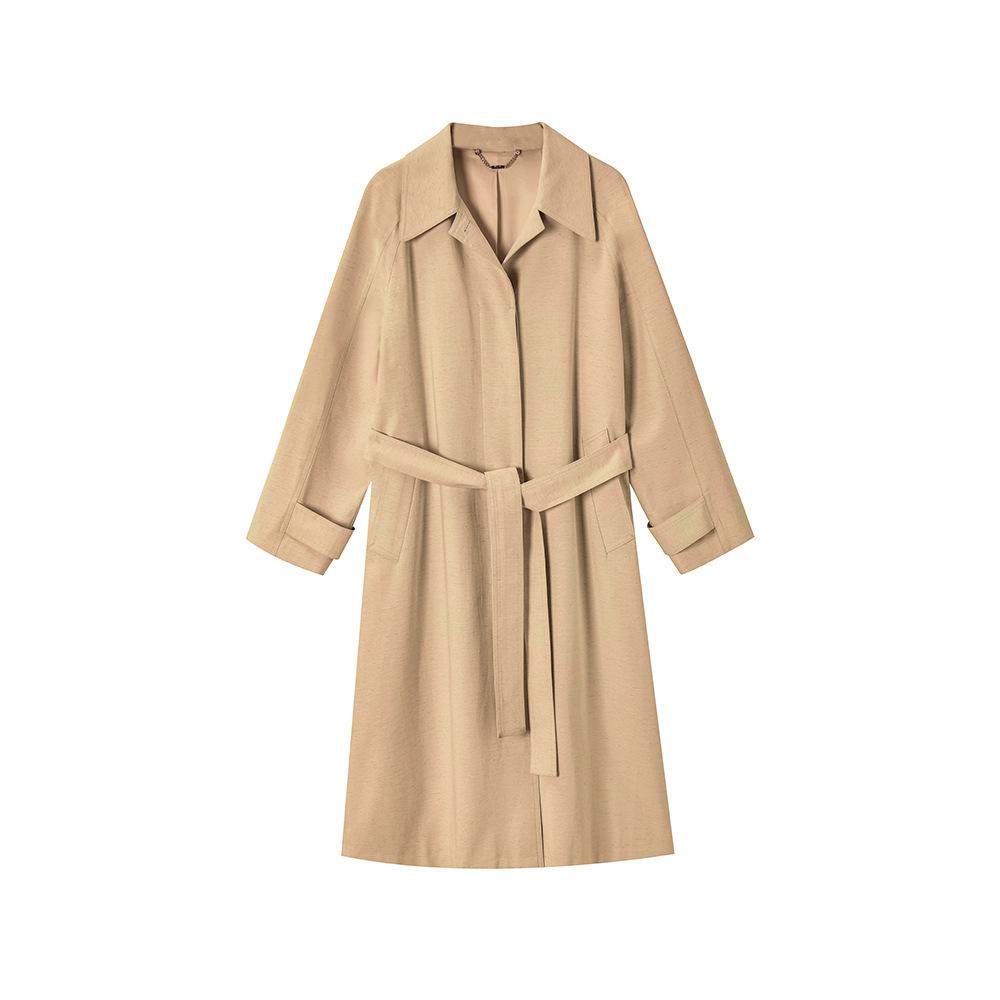 

Early spring new simple casual style linen high-end sense solid color long trench coat women S