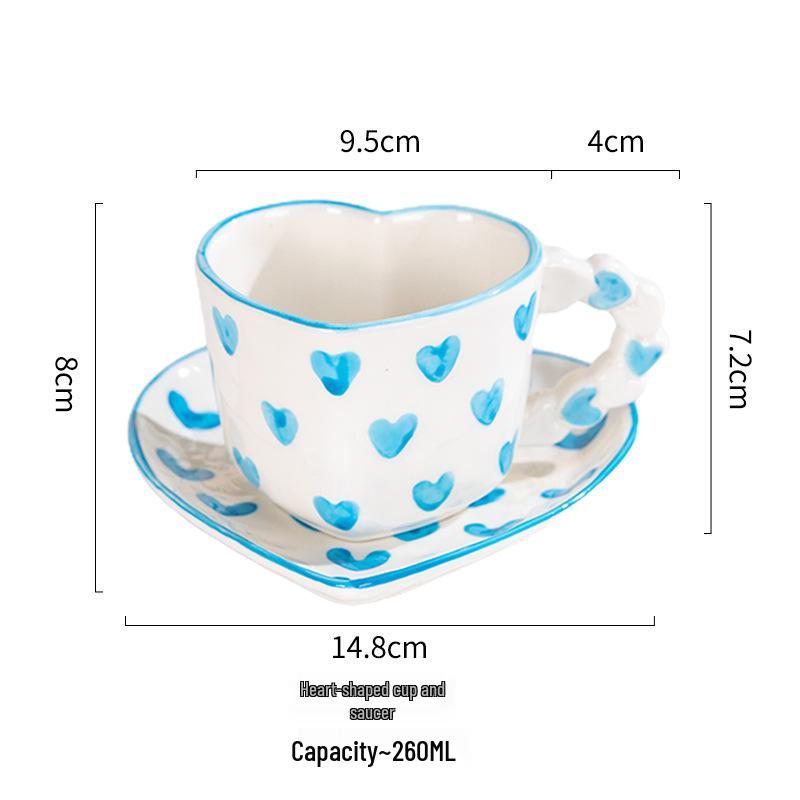Tazza da Caffè in Ceramica con Piattino - Design Rosa Love Dipinto a Mano