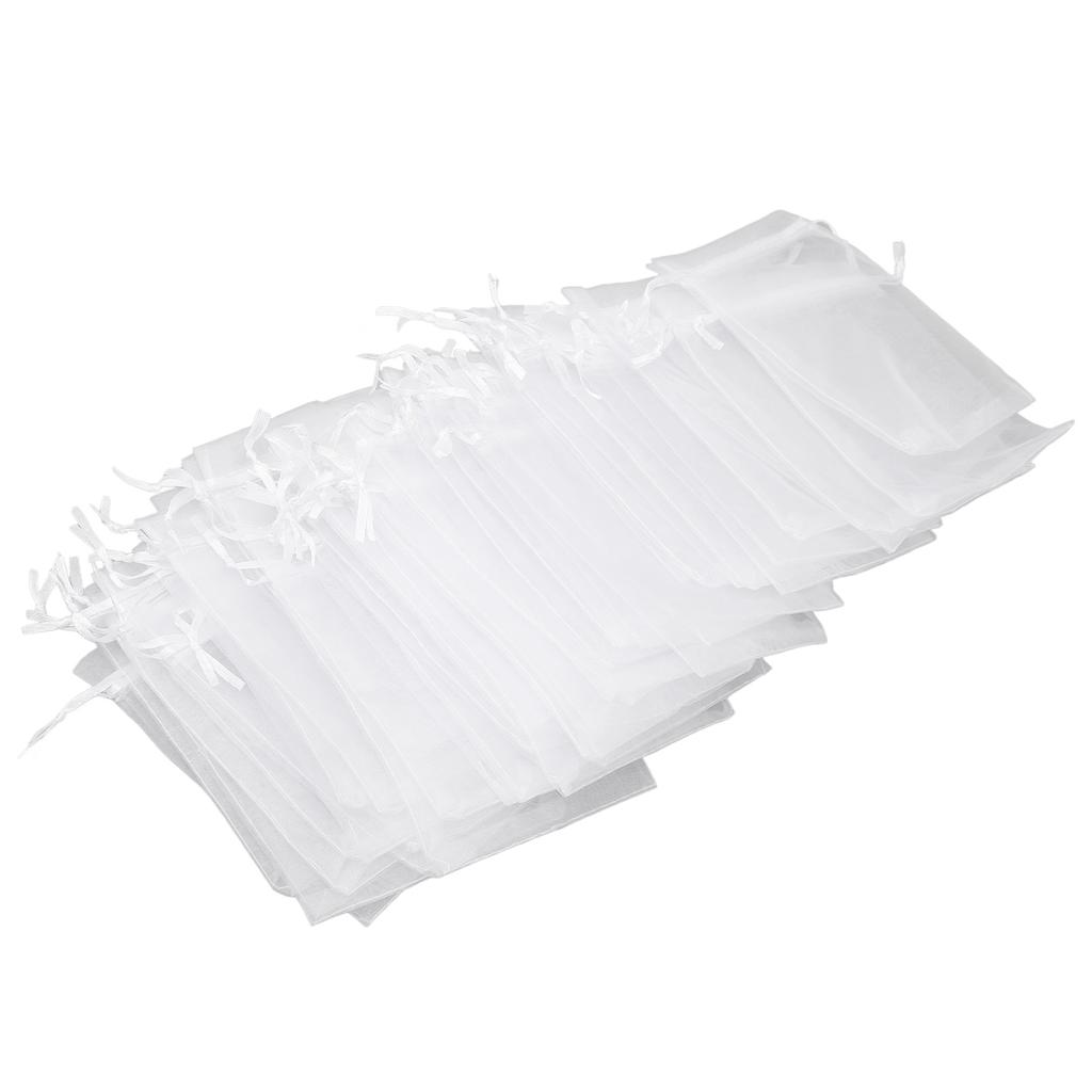 100pcs Small Mesh Bags Drawstring Sheer Organza Bags for Candy Weeding Jewelry White